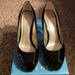 Nine West black patent leather platform